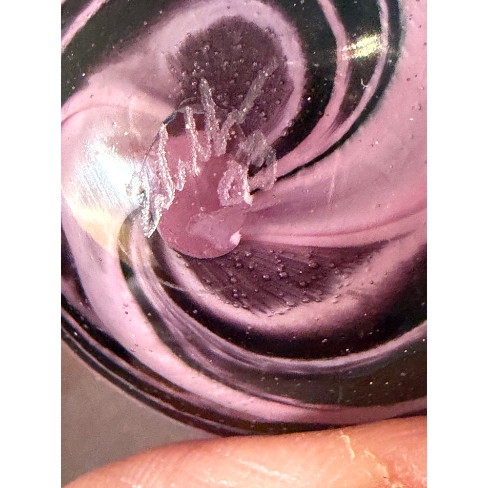 Signed Artist Handmade Art Glass Marble Pink Purple Black Swirl Dated 2003 1.73" - Picture 9 of 14